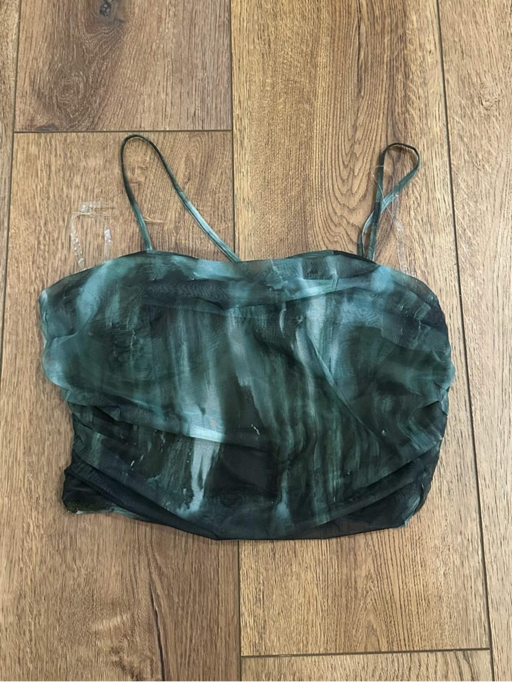 Fashion Nova Teal Marble Spaghetti Strap Crop Camisole